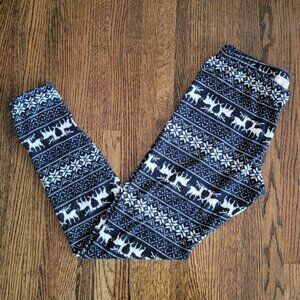 Pink Rose Holiday Tights Reindeer Print Leggings Women's Size Medium